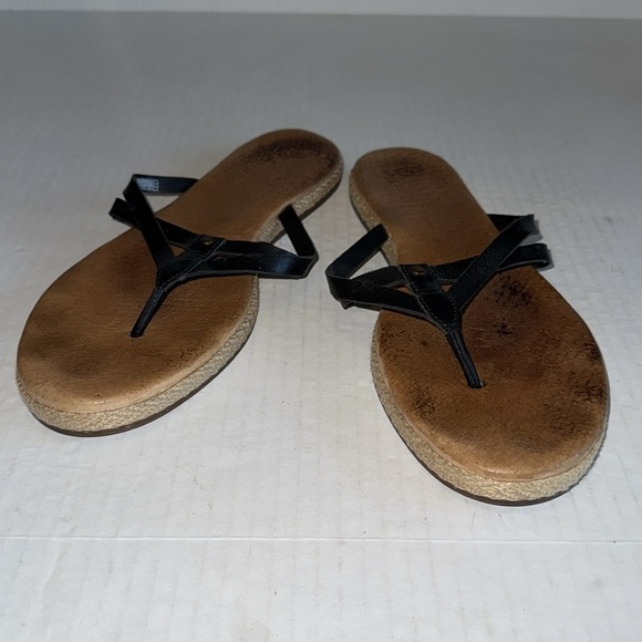 Ugg Black Leather Straps And Jute Flip Flop Sandals - Picture 2 of 12